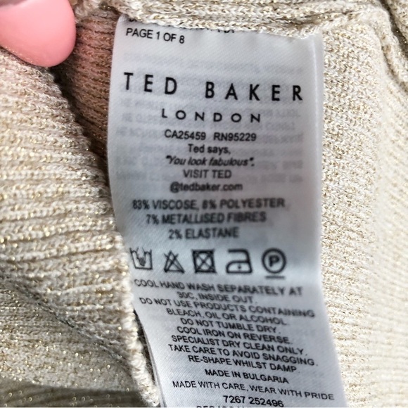 Ted Baker Niyalia V-neck Ribbed Tank Natural Metallic Size US 14 NWT - Picture 13 of 15